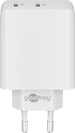 Goobay Ladegerät ohne Kabel mit 2 USB-C Anschlüsse 36W Stromlieferung Weißs (61758)