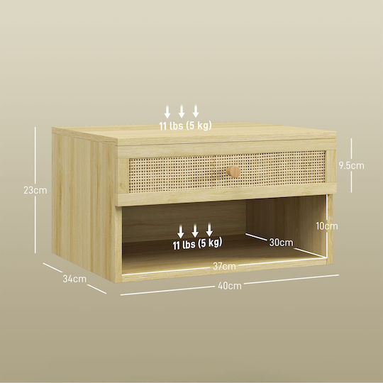 Wooden Beige Bedside Tables 2 Pieces 40x34x23cm