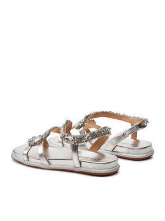 Flache Sandalen für Damen in Silber Farbe