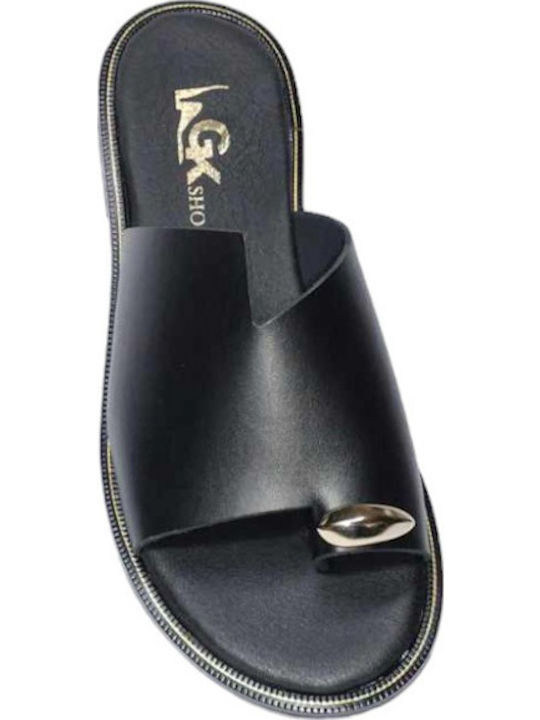 Leather Women's Flat Sandals in Black Color
