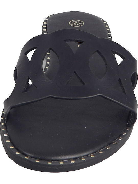 Leather Women's Flat Sandals in Black Color