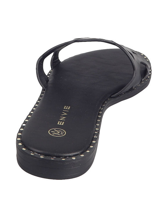Leather Women's Flat Sandals in Black Color