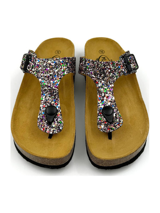 Δερμάτινα Γυναικεία Ανατομικά Σανδάλια Glitter Multi