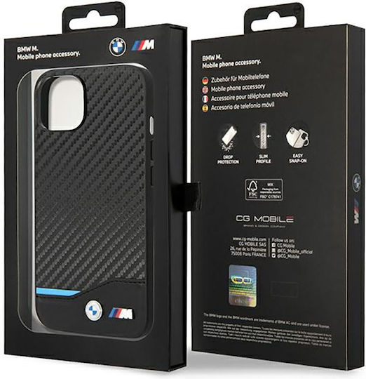 BMW Carbon Задна корица Кожа / Текстил Син (iPhone 14 Plus)