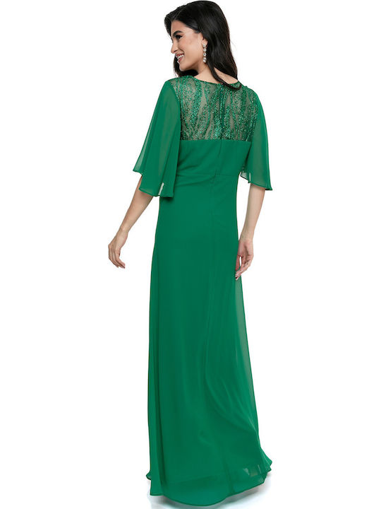 Rochie Verde Maxi de Seara cu Dantelă Detalii