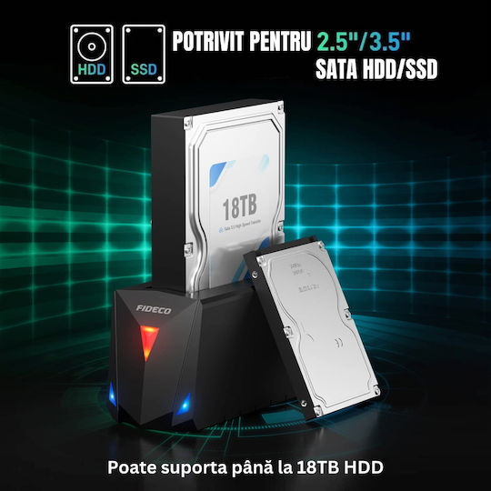 Fideco Docking Station pentru 2 Hard Disk-uri SATA 2.5" / 3.5" cu conectivitate USB 3.0