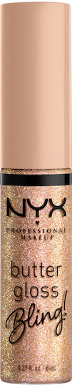 Nyx Professional Makeup Butter Gloss Bling Smooth & Silky Lip Gloss Shiny Lips 8ml 01 Bring Bling