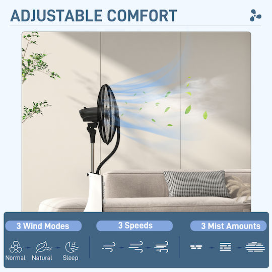 HomCom Misting Fan Diameter 44.5cm with Remote Control Black