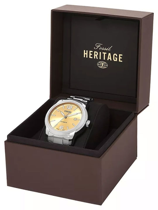 Fossil Men's Watch 43mm Automatic with Silver Metal Bracelet