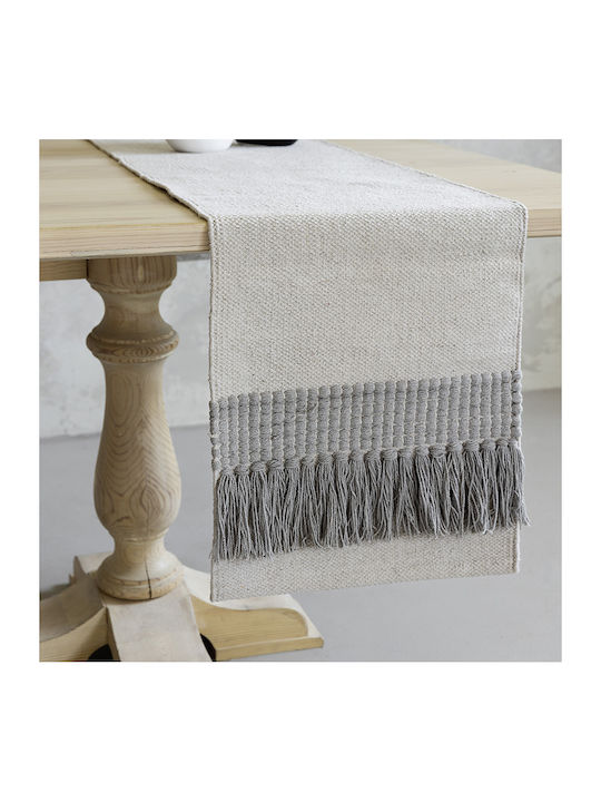 Nima Runner Cotton Innes Ecru (#F5F5DC), Grey (#808080) 40x160cm