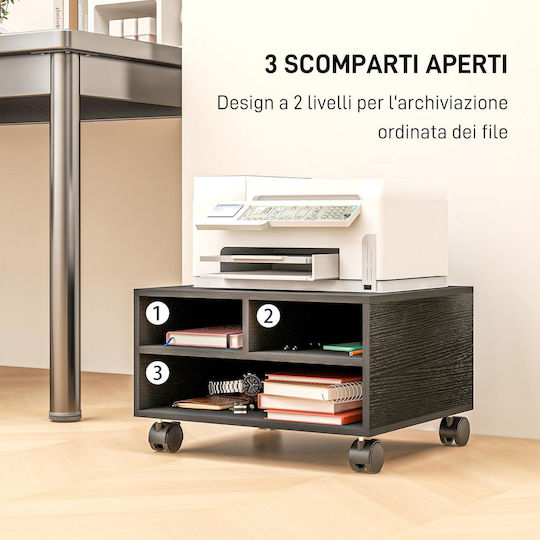 Homcom Printer Stand with 2 Wooden Shelves and Wheels for Office Study 47x40x22.5cm Black