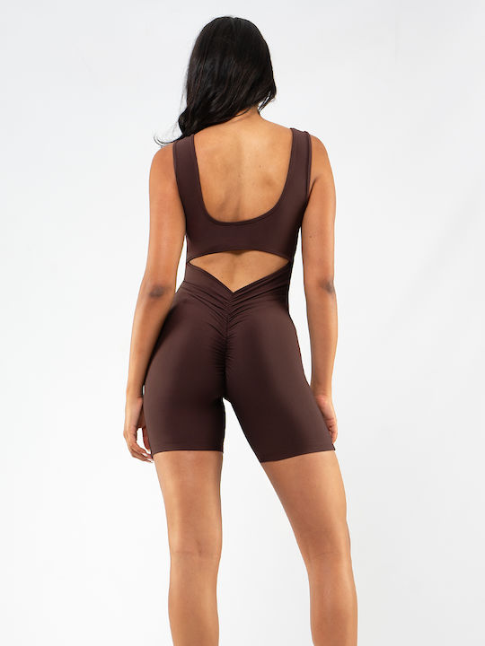 Women's Sleeveless One-piece Shorts Brown