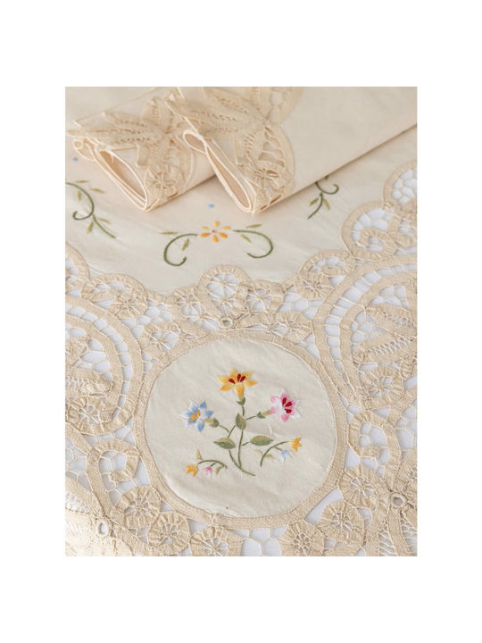Palamaiki Tablecloth Cotton Set 13pcs Caroline Ecru 180x270cm