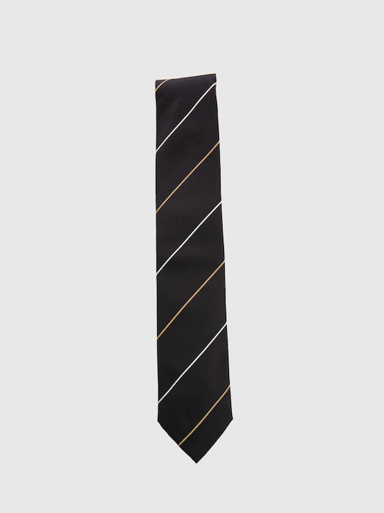 Μεταξωτή Γραβάτα Boss 7,5 Cμ Μαύρη Ρίγες Branded Ύφασμα