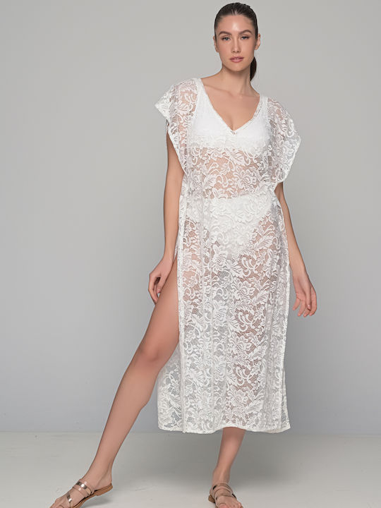 Milena by Paris Feminin Lung Caftan de Plajă Alb