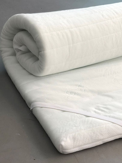 Palamaiki Mattress Topper White Comfort Double Memory Foam Infused with Aloe , Removable Cover & Elastic Straps 150x200x4cm