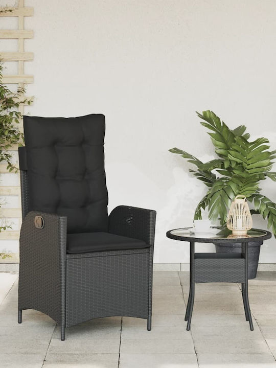 Outdoor-Sessel Rattan Black Velvet-Black Metal mit Kissen 57x61x93εκ.