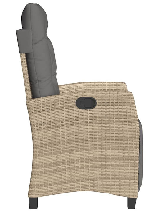 Außenliege Rattan Mixed Beige mit Kissen 2Stück 57x66x93cm.