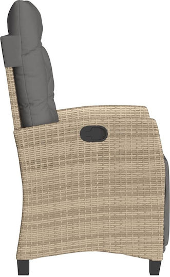 Fotoliu de Exterior Rattan Mixed Beige cu pernă 2buc 57x66x93cm.