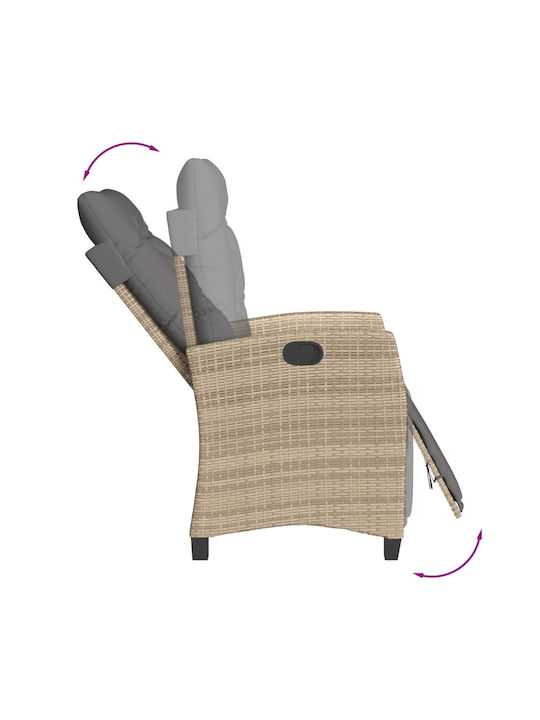 Außenliege Rattan Mixed Beige mit Kissen 2Stück 57x66x93cm.