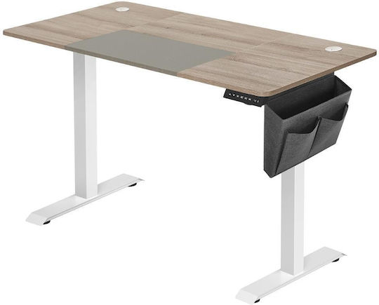 Electric Desk Wooden White with Metal Legs & Adjustable Height 140x60x72cm