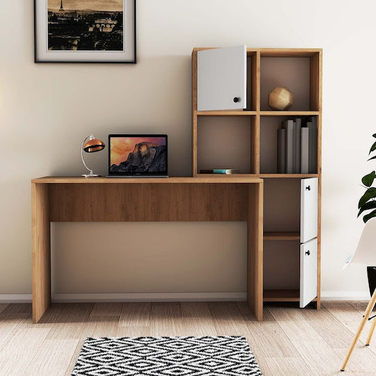 Desk Vorrei Wooden with Bookshelf White 157x25x146cm