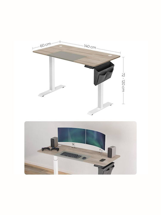 Electric Desk Wooden White with Metal Legs & Adjustable Height 140x60x72cm