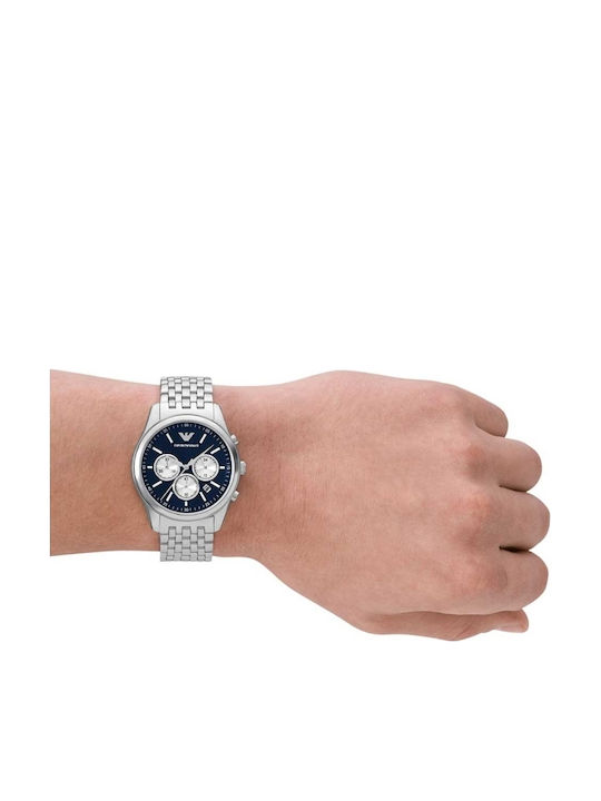 Emporio Armani Antonio Ανδρικό Ρολόι 41mm Χρονογράφος Μπαταρίας με Ασημί Μεταλλικό Μπρασελέ