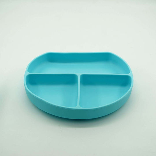 Set 5 Piese Diversificare pentru Copii din Silicon: Bavetă Flippy, Farfurie Compartimentată, Castron cu Ventuză, Tacâmuri cu Ventuză, Fără Alergeni, Albastru