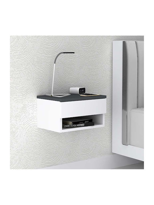 Mary Wooden Bedside Table Ανθρακί / Λευκό 40x30x23cm