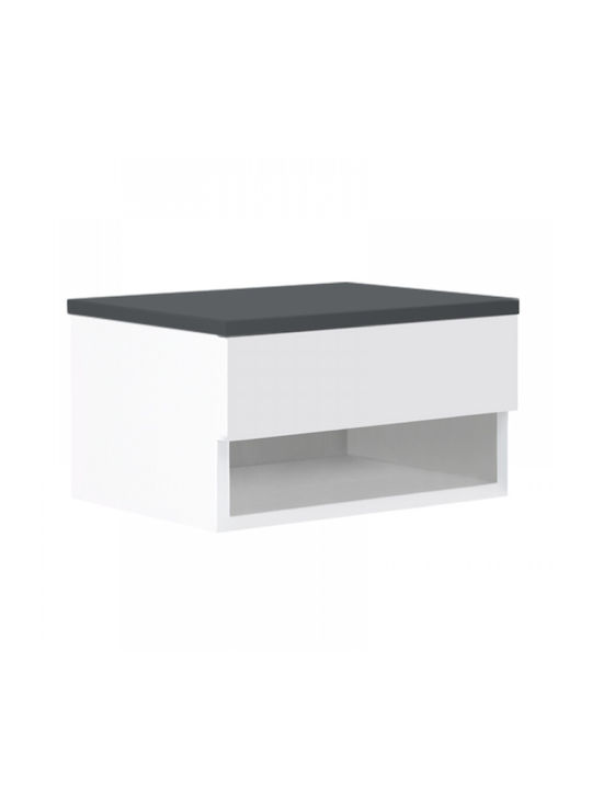 Mary Wooden Bedside Table Ανθρακί / Λευκό 40x30x23cm