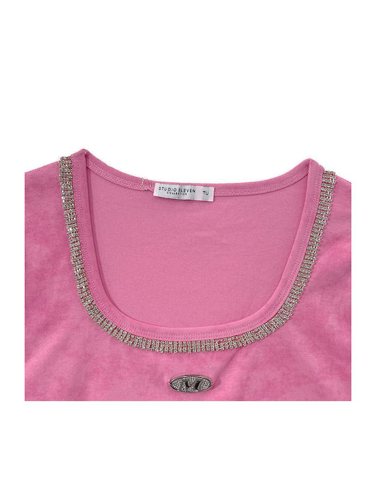 Damen Bluse Baumwolle Kurzärmelig Rosa
