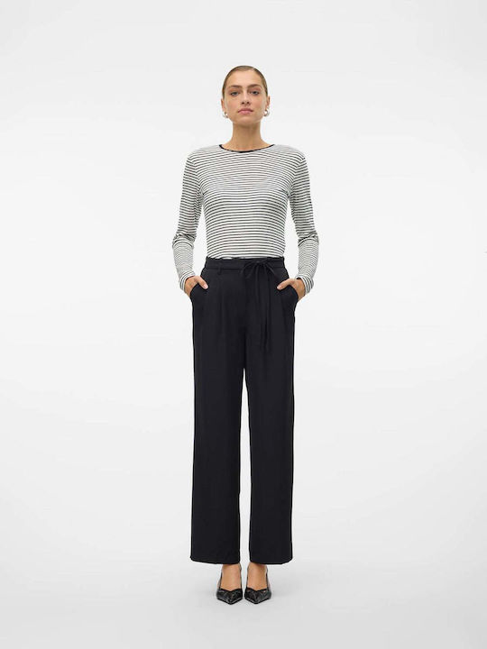 Vero Moda Women's Fabric Trousers in Wide Line Black