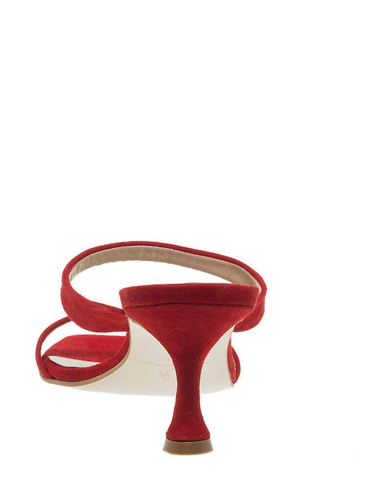 Mourtzi Wildleder Damen Sandalen mit mittlerem Absatz in Rot Farbe