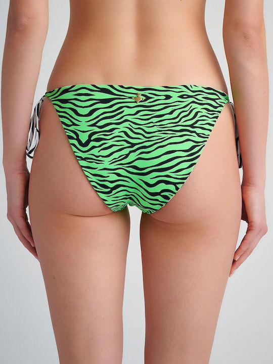 Bikini Slip με Κορδονάκια Λευκό/Πράσινο