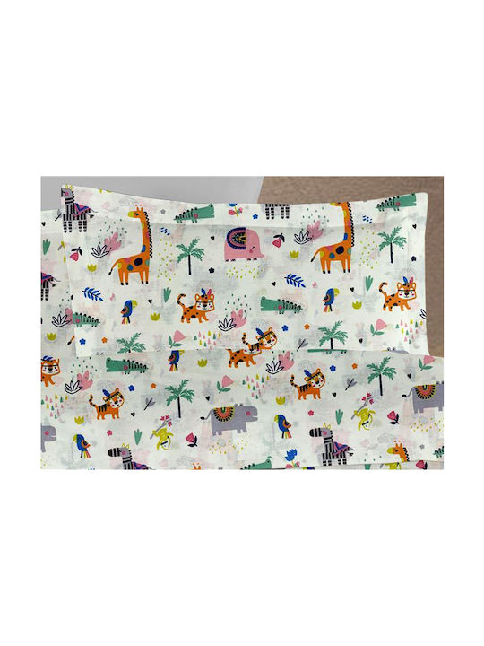 Dimcol Kinderbettlaken Set Mit Gummizug Zoo 556 Weiß-Mehrfarbig 160x240cm