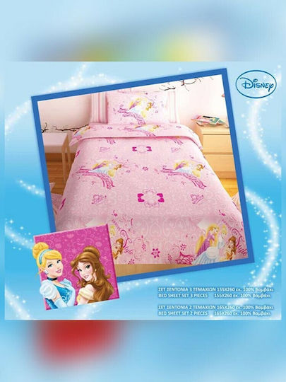 Sunshine Комплект чаршафи Единично Памучни Princess Розов 155x260см 3бр