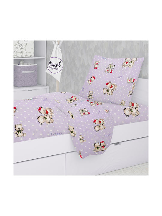 Dimcol Sheet Set Single Cotton Two Lovely Bears Lila 160x240cm 2pcs