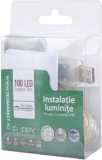 100 Светлини LED 10m. Топъл бял USB тип Лента 1бр