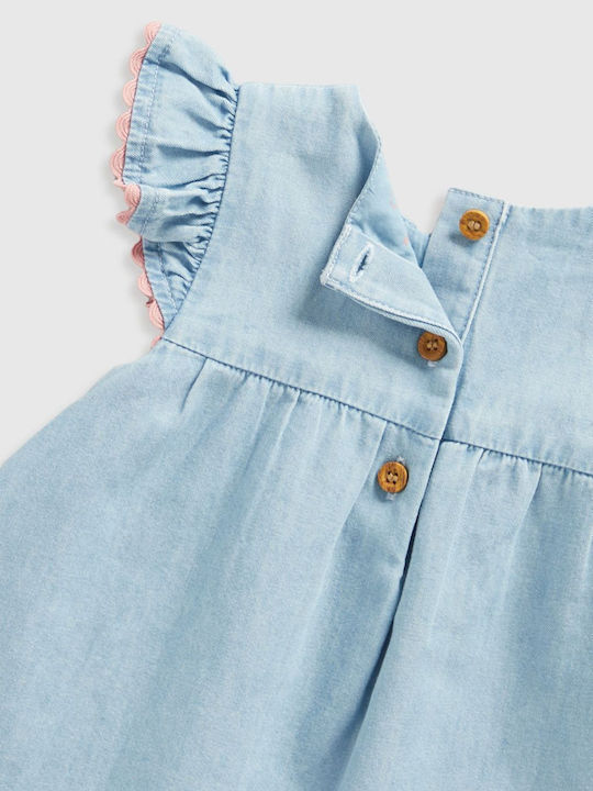 Rochie Fete Fără Mâneci Denim Set Cu Chilot Cu Accesorii Albastru Deschis