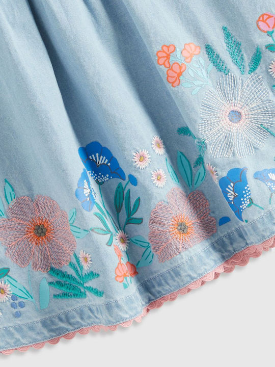 Rochie Fete Fără Mâneci Denim Set Cu Chilot Cu Accesorii Albastru Deschis