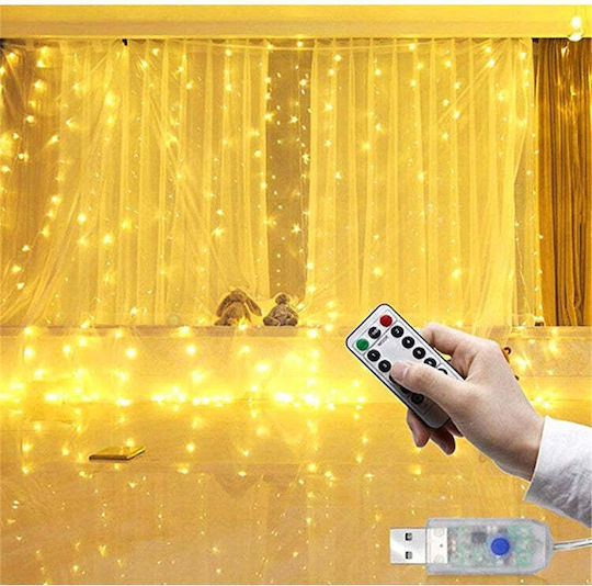 300 Luminite LED 3m x 300cm Alb Cald USB Tip Perdea