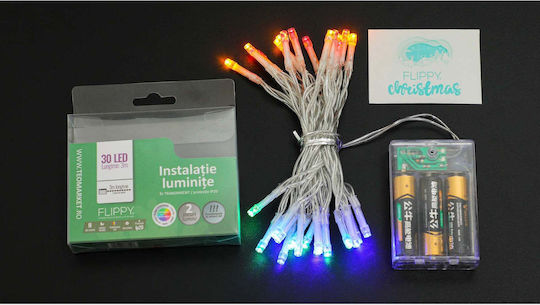 30 Lămpițe LED 3m. Multicolore Baterie tip Șir 1buc