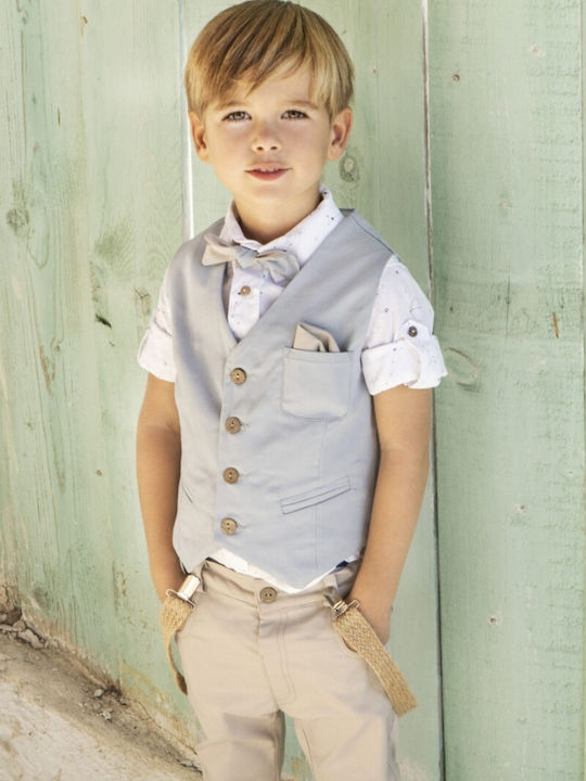 Baby Bloom Costum de Botez cu Vestă pentru Băiat Bej 6buc