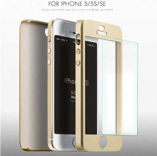 iPaky 360 Full Cover Plastic / Tempered Glass / Silicon 0.3mm Auriu (iPhone 5/5s/SE)