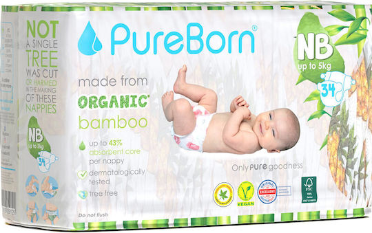 PureBorn Scutece cu bandă adezivă Pineapple Nr. 0 pentru 5+kg 34buc
