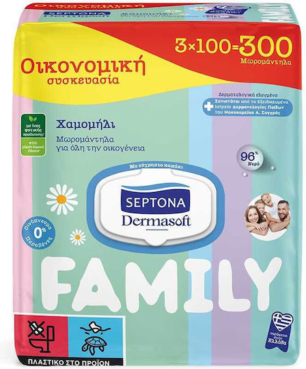 Septona Dermasoft Chamomile Μωρομάντηλα χωρίς Οινόπνευμα & Parabens 24x100τμχ