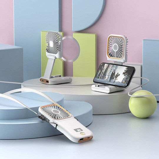 Portable Flippy Fan 3 In 1 Handheld Neck Desk 16.7 X 8 X 1.9 Cm 3 Speed Levels Usb Charging Foldable Digital Display Phone Holder White