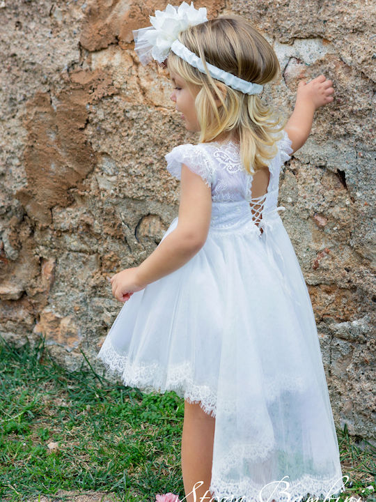 Stova Bambini G6 White Baptism Clothing Set with Hair Accessories & Dress made of Lace 2pcs