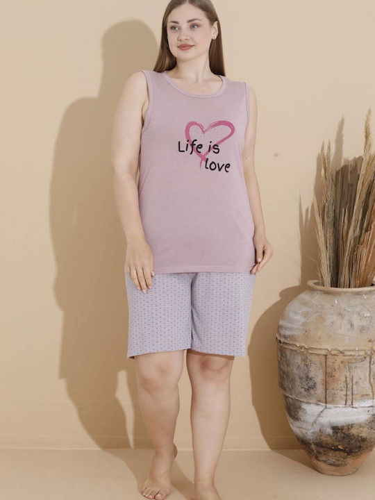 Women's Cotton Sleeveless Pajama Shorts 10319 Purple